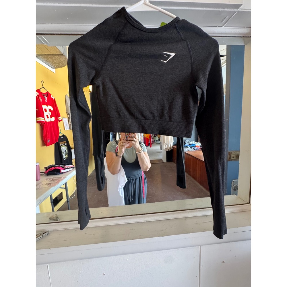 Gymshark Vital Seamless Long Sleeve Crop Top jet black marl Thumbholes